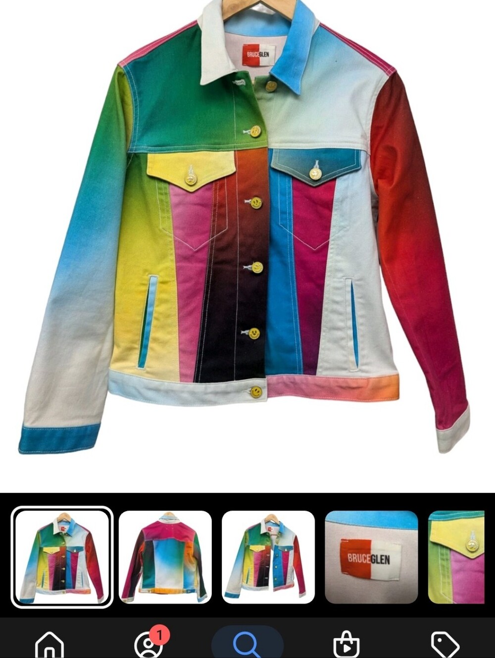 💚💜Bruce Glen Rainbow Gradient Multicolor Denim Jacket Size Small EUC 💙🩷